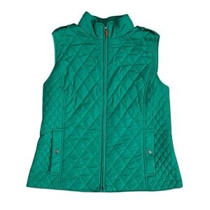 Talbots Green Quilted Full Zip Lightweight Vest Women’s Size Large